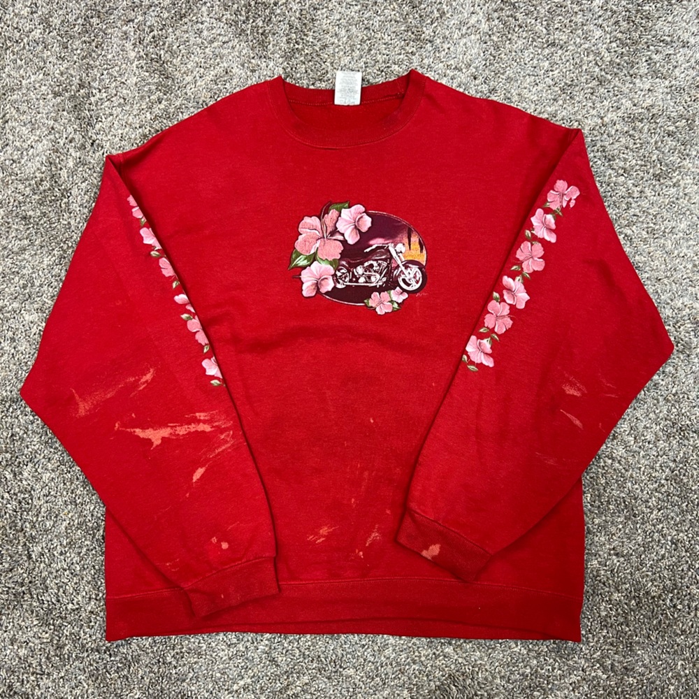 Vintage Jerzees sweatshirt mens large red bike‎ week Daytona crewneck y2k floral